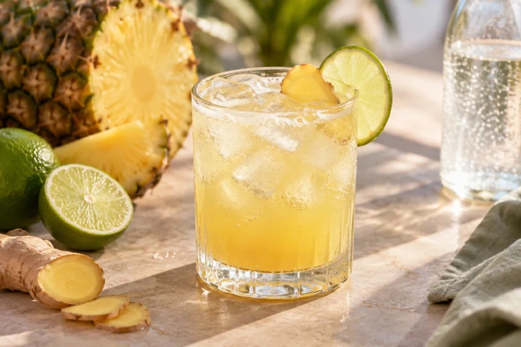 Pineapple Mocktail: Lime and Sparkling Water Fizz