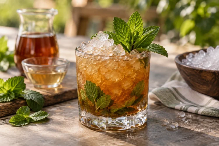 Mint Julep Mocktail: Mint and Tea over Crushed Ice