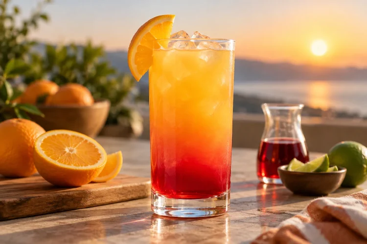 Sunrise Mocktail: Orange and Grenadine Layers